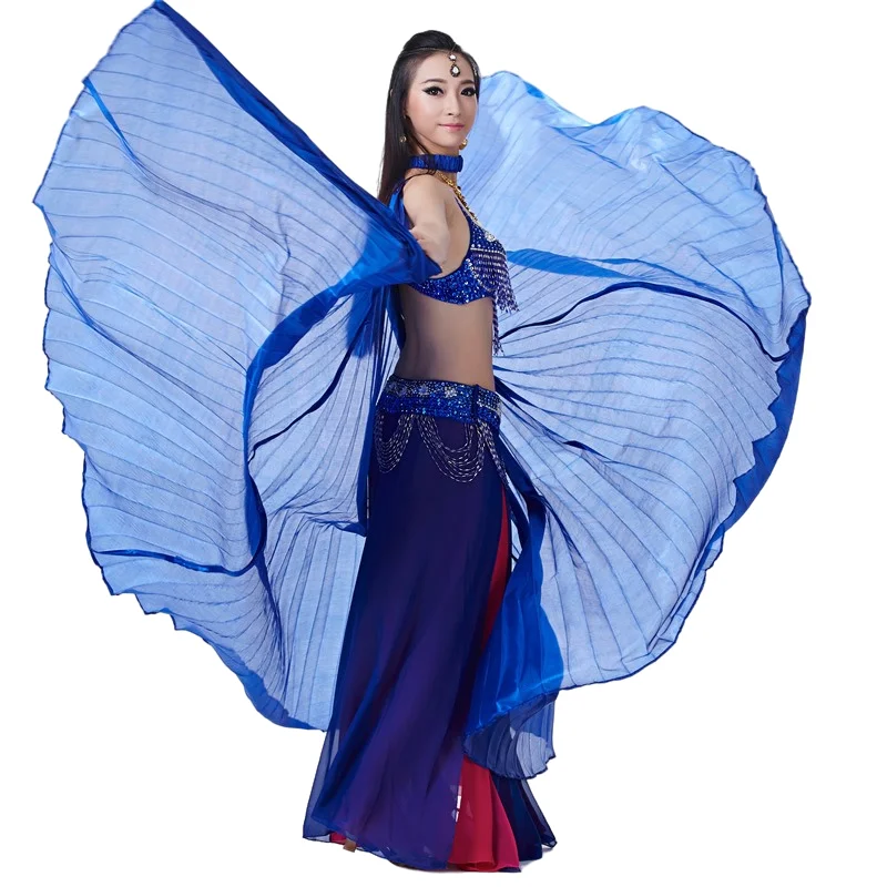 Dance Fairy Belly Dance Silk-like Transparent Isis Wings With Sticks Egyptian 360 Degrees Wing Black Orange Pink