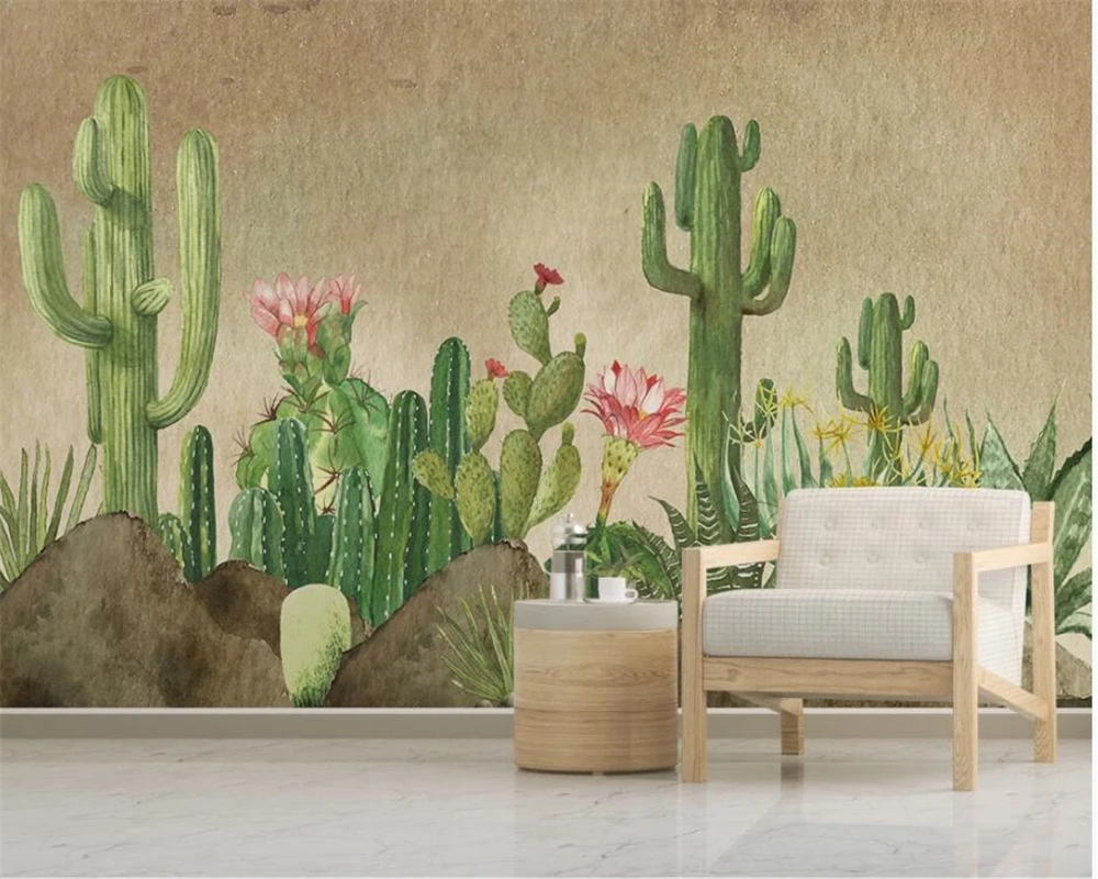 

Custom wallpaper Hand drawn cactus tropical plant 3D Wallpaper Children's room background wall wall paper home decor