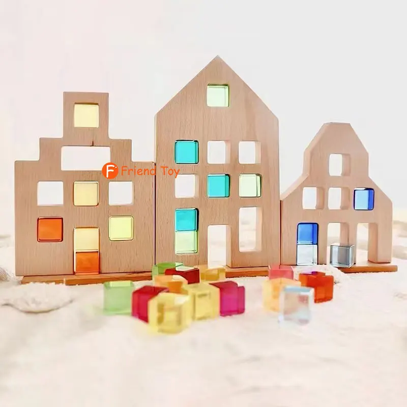 Rainbow Acrylic Building Blocks Sparkling Cubes Color Street Blocks House X Bricks Montessori Educational Toys Open-ended Play