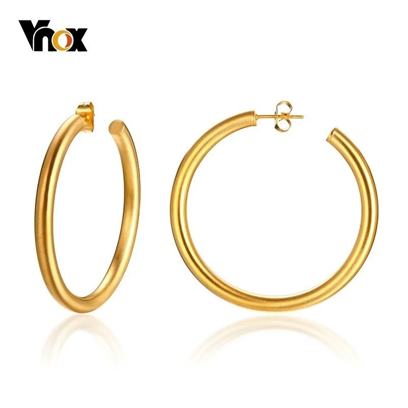 Vnox Gold Color Stainless Steel Hoop Earrings for Women Street Wear Earings Matte Surface Trendy Brincos