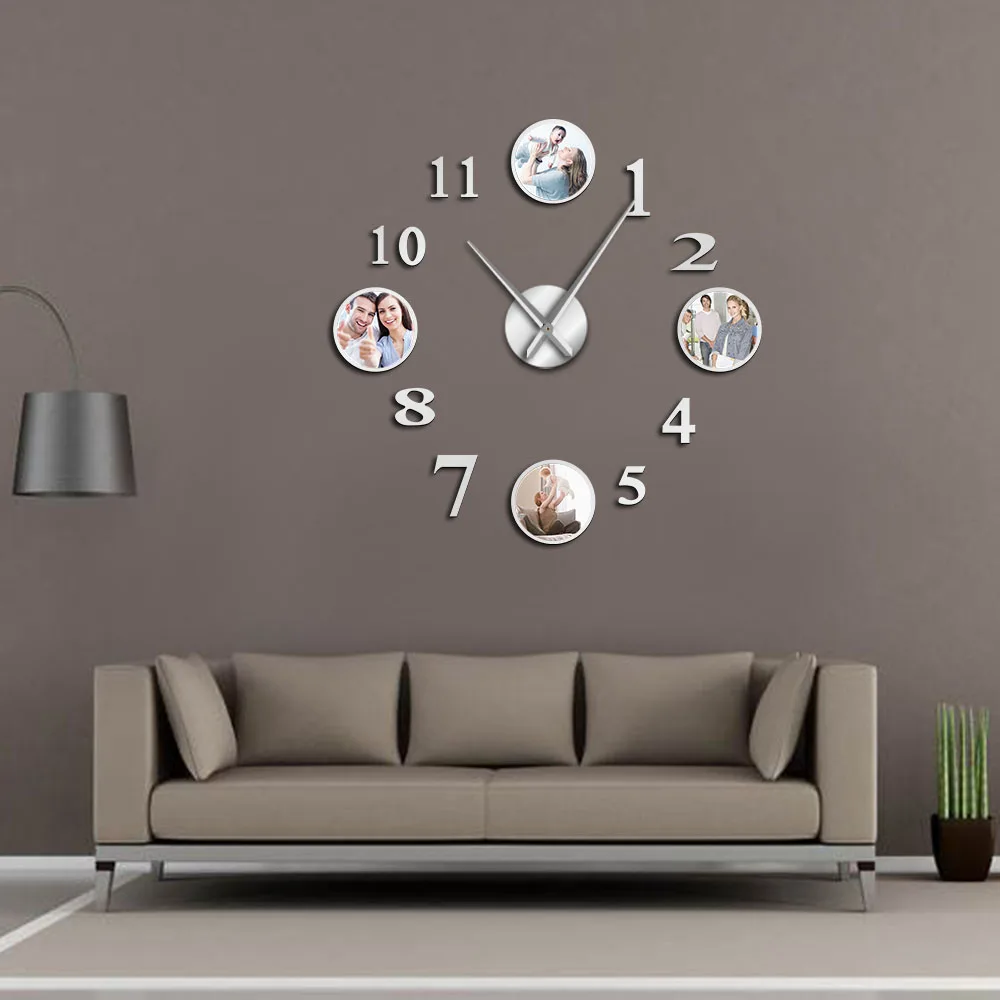 Foto di DIY Senza Telaio Grande Orologio Da Parete Muto Personalizzato Foto Decorative di Famiglia Soggiorno Orologio Cornice Personalizzata Immagini