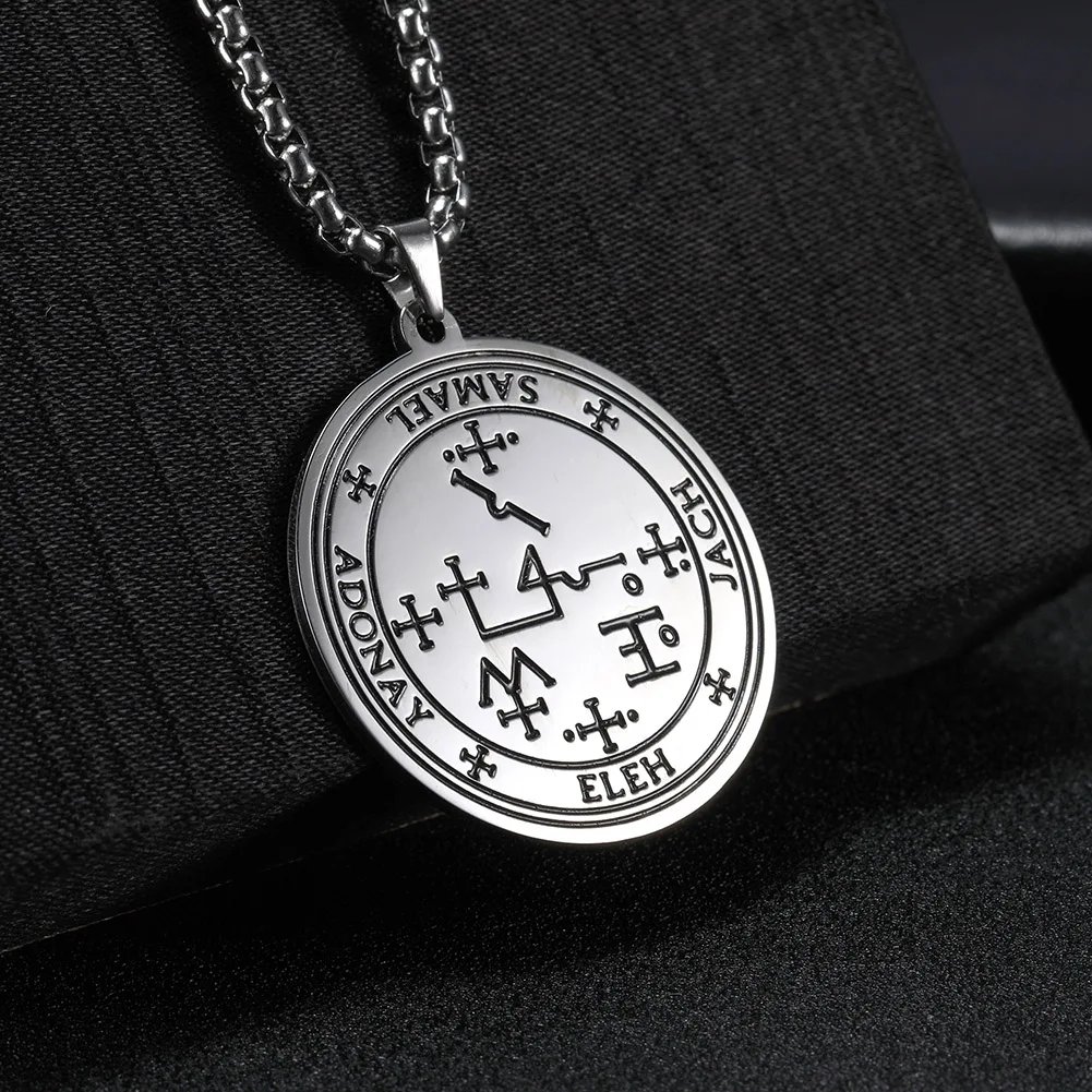 Dawapara Archangels Samael Seals Pendant The Son of Zacharias In The Desert Vintage Amulet Men Necklace Stainless Steel