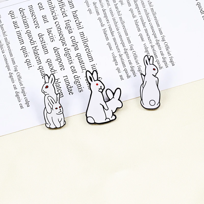 Evil White Rabbit Enamel Pin Creative Bunny Brooches Funny Animal Lapel Pins Denim Jackets Bag Cartoon Badges Cute Jewelry Gift