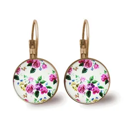 New Rose Earrings Beautiful Rose Retro Round Glass Handmade Photo Earrings Ladies Jewelry