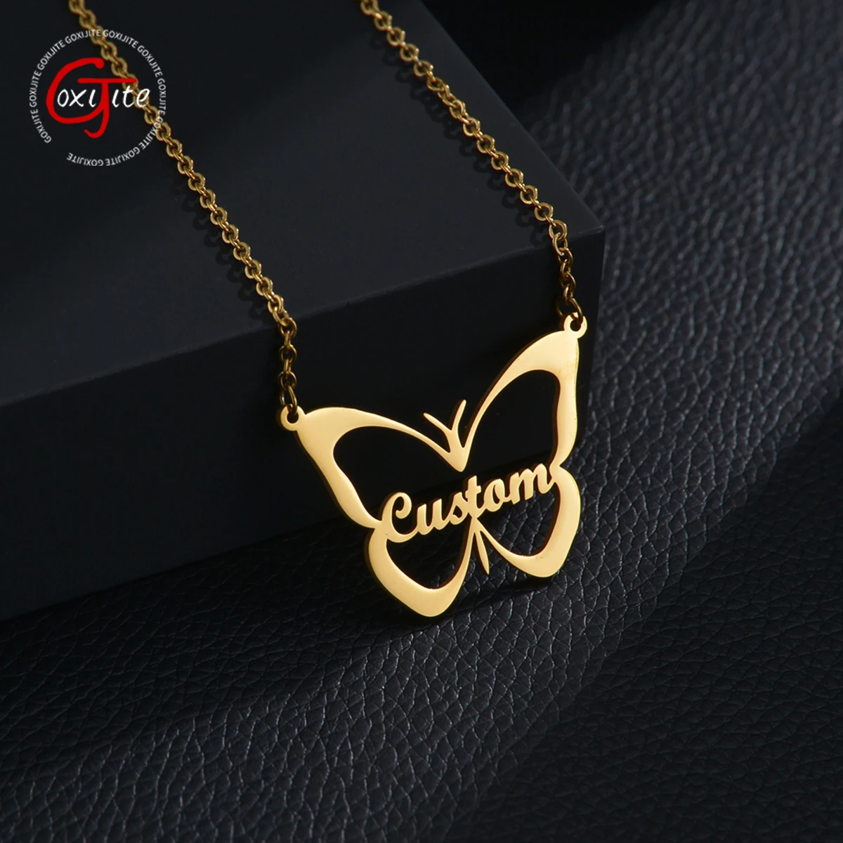 Goxijite Trendy Custom Name Necklace For Women Girls Personalized Big Hollow Butterfly Name Choker Necklaces Party Jewelry Gift