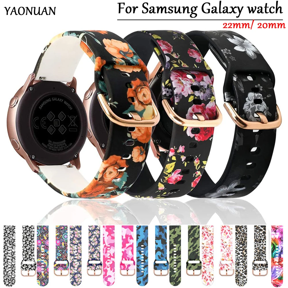 20mm/22mm strap For Samsung Galaxy watch 4/6/7/5 pro/Classic Active 2 Printing Silicone bracelet For Amazfit GTR/GTS 4 mini band