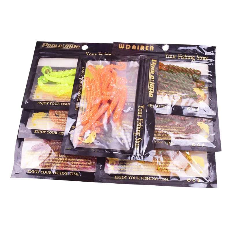 10Pcs/Lot Worms Silicone Soft Bait 65mm 1.3g Jig Wobblers Fishing Lures Attractive Shrimp Odor Salt Swivel Tail Bass Carp Tackle