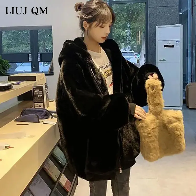 Winter Thick Warm Faux Fur Coat Oversize 2023 New Fashion Women Hooded Long Sleeve Faux Fur Jacket Luxury Winter Short Coats