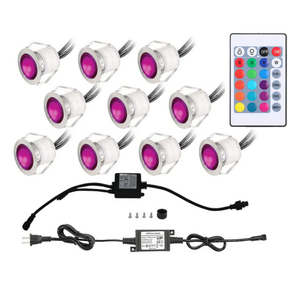 Spot Lumineux LED Encastrable avec Télécommande, Éclairage d'Extérieur, Idéal pour un Jardin, des Escaliers ou un Paysage, RVB, 12V, IP67