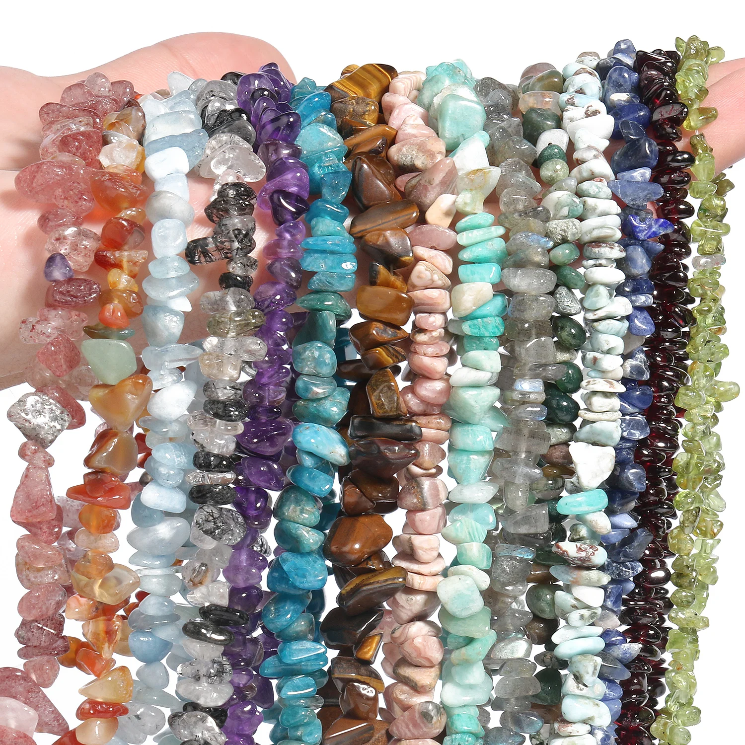 Natural Stone Beads Irregular Amazonite Amethyst Apatite Loose Gems Chips Gravel Beads for Jewelry Making Bulk DIY Bracelet 16''