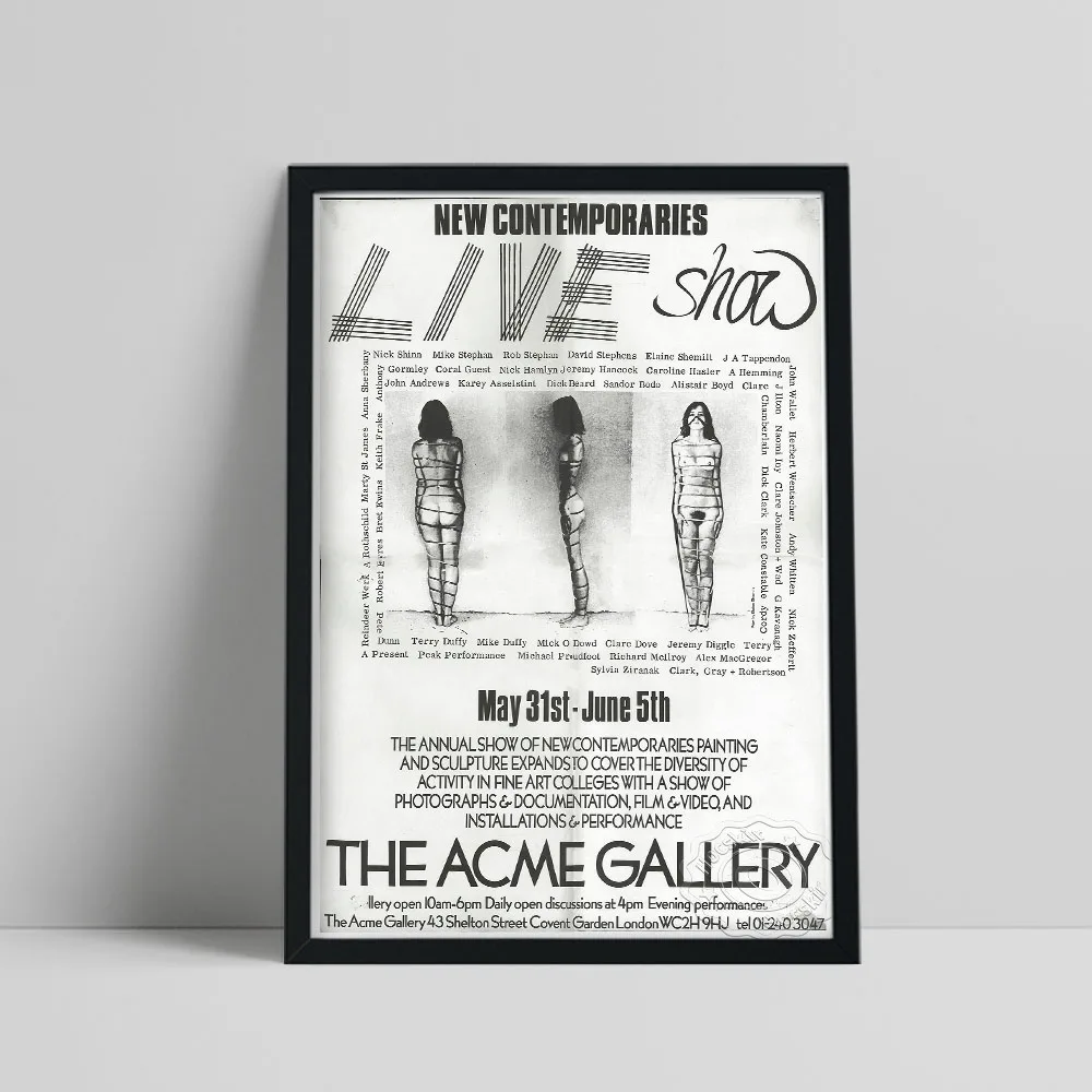 

Acme Gallery 1978 Exhibition Poster, New Contemporaries Live Show Canvas Prints, Vintage Figure Wall Art, Black White Picture