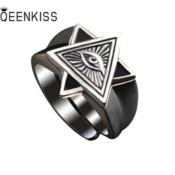 QEENKISS RG6697 Jewelry Wholesale Fashion Single Male Man Birthday Wedding Gift Retro Eye Of God 925 Sterling Silver Open Ring