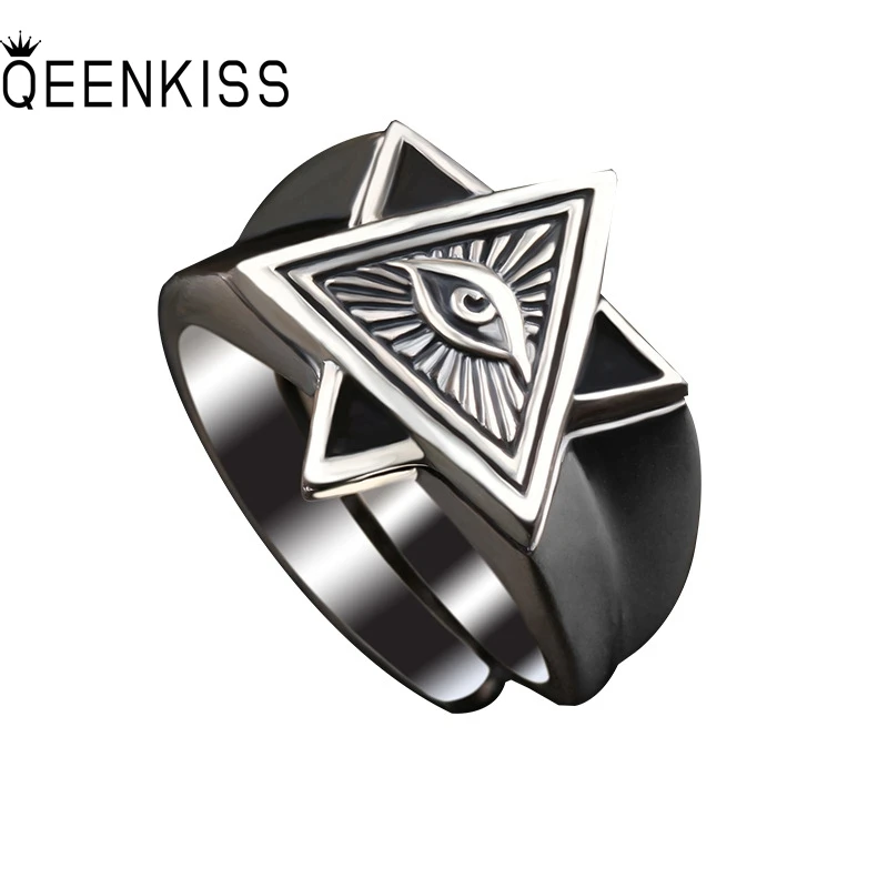 QEENKISS RG6697 Jewelry Wholesale Fashion Single Male Man Birthday Wedding Gift Retro Eye Of God 925 Sterling Silver Open Ring