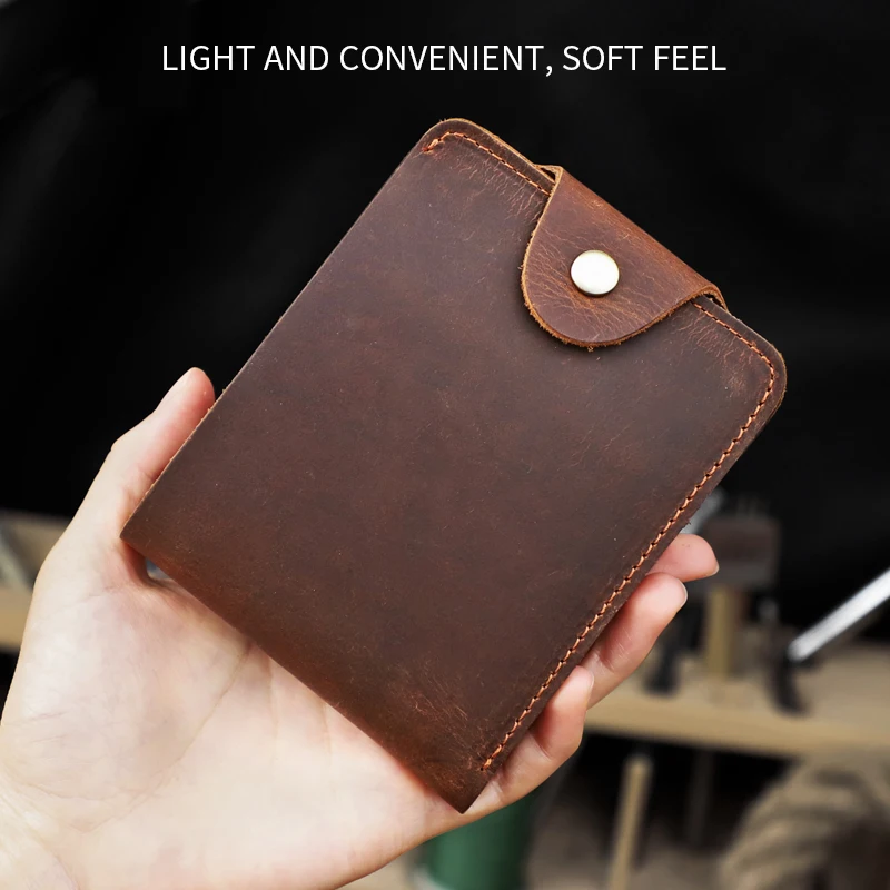 Retro Genuine Leather Men's Wallet Handmade Cow Leather Short Wallet Credit Card Slot Money Purse Organizer ID Cards Pouch