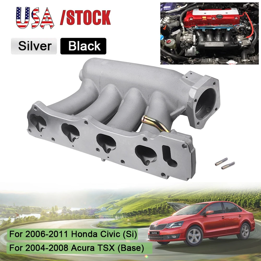 USA STOCK  Aluminum Alloy Silver Car Intake Manifold Black for Honda Civic  06-11 Intake Manifold Car Racing Parts CR1825