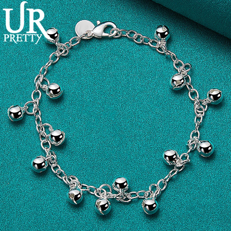 

URPRETTY 925 Sterling Silver Bell Ball Bead Chain Bracelet For Women Wedding Engagement Charm Jewelry