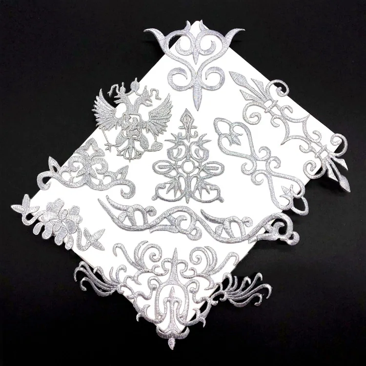 5Pcs Silver Retro Iron on Appliques in Garments Steamers Clothing Embroidery Patch Fabric Sticker Iron On Patch Craft Sewing