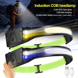 New 10W COB LED Induction Riding Headlamp USB Rechargeable Hunting Flashlight Work Light 6 Modes Head Lamp Torch Alert Red Light