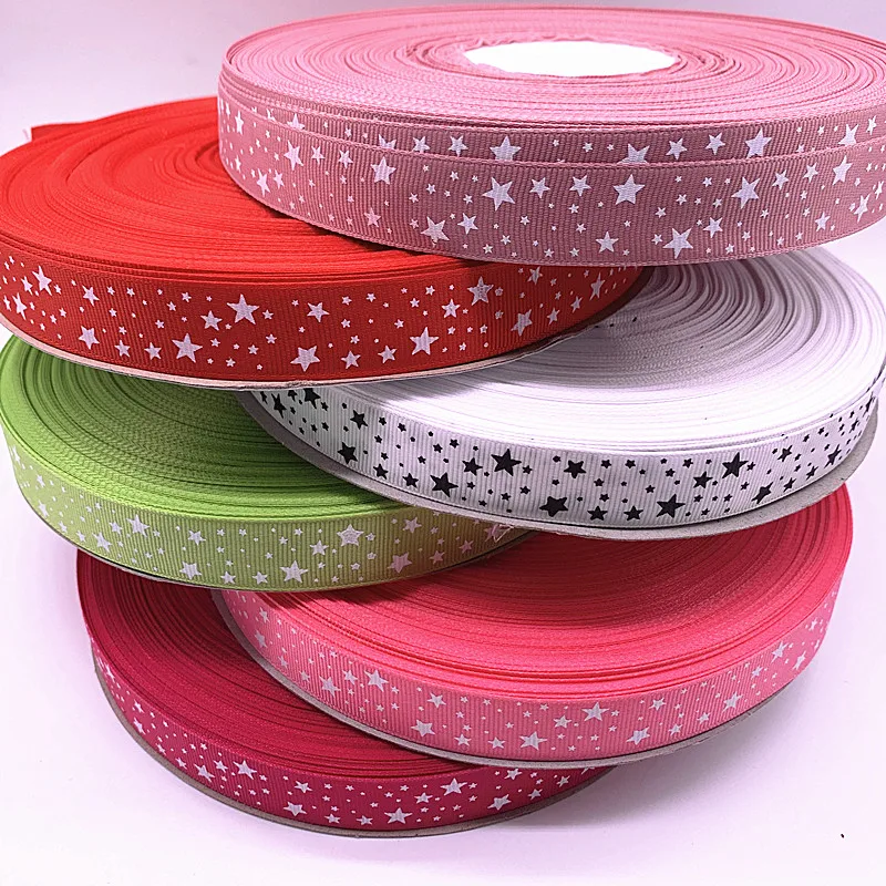 5yards 15--38mm Grosgrain Satin Ribbons Printed Star for Wedding Christmas Party Decorations DIY Bow Craft Ribbons Supplies #08