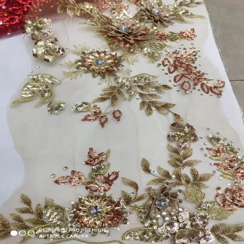 New Arrival super quality Embroidered tulle African French 3d Lace Fabric with beads and stones TS9712