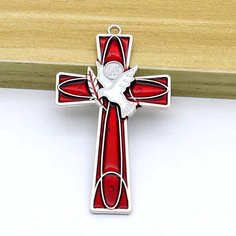 IHS Holy Spirit Dove of peace Cross Pendant Catholic Crucifix Metal Keychain Religious Christian Prayer Wall Crosses