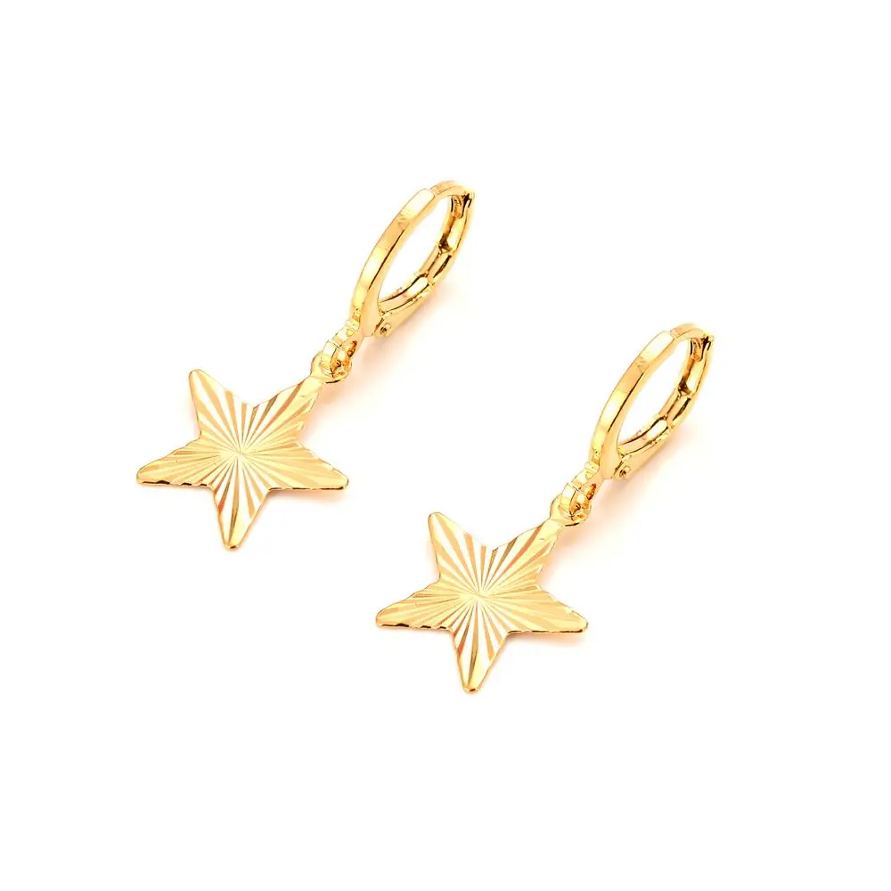 18 k Yellow Solid Gold GF Five-pointed star  Earrings Women/Girl,Love Trendy Jewelry for African/Arab/Middle Eastern gift