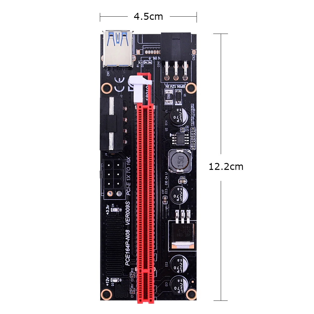 CHIPAL VER009S PCI-E Riser Card 60CM USB 3.0 Cable Dual LED 009S Express 1X to 16X Extender Adapter 6Pin Power for Graphics Card