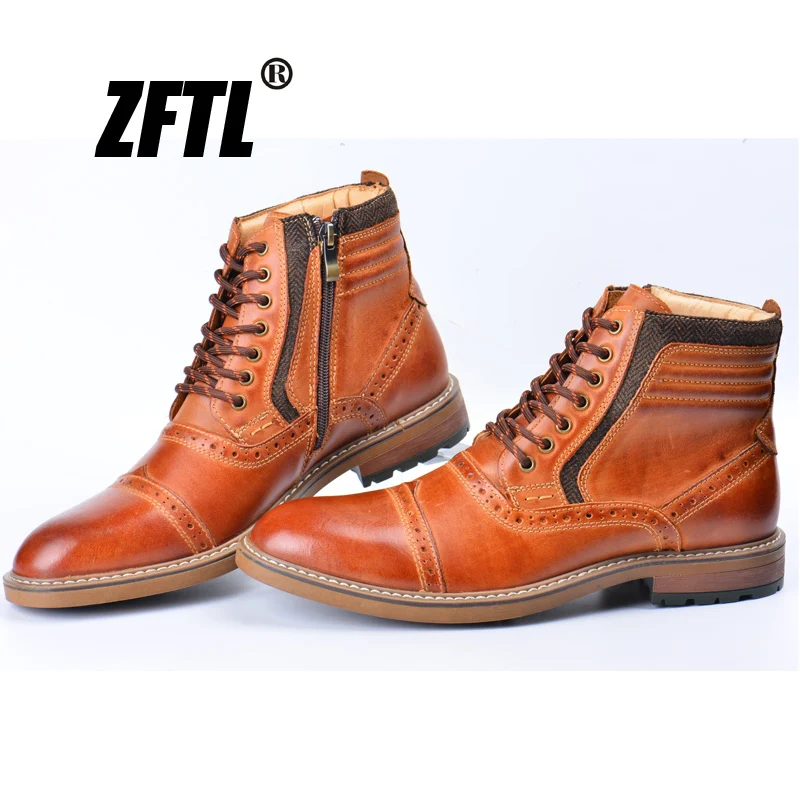 ZFTL-Botas de piel auténtica para hombre, botines informales con cordones, talla grande, hechos a mano, cálidos, invierno, 2023