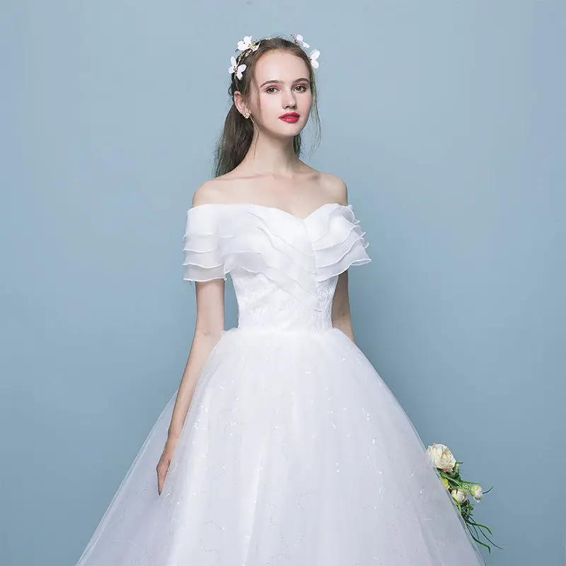 O1094 Prinzessin Lange Hochzeit Kleid Boot-ausschnitt Braut Kleider Für Elegante Frauen Partei Robe Prom Ballkleid Geburtstag Neue Jahr vestido