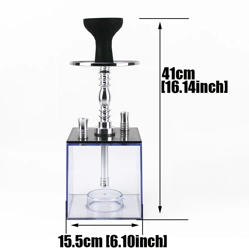 Acrylic Double Hose Hookah Set with LED Light Smoking Water Pipe Silicon Bowl&Clip Transparent Hookah Set