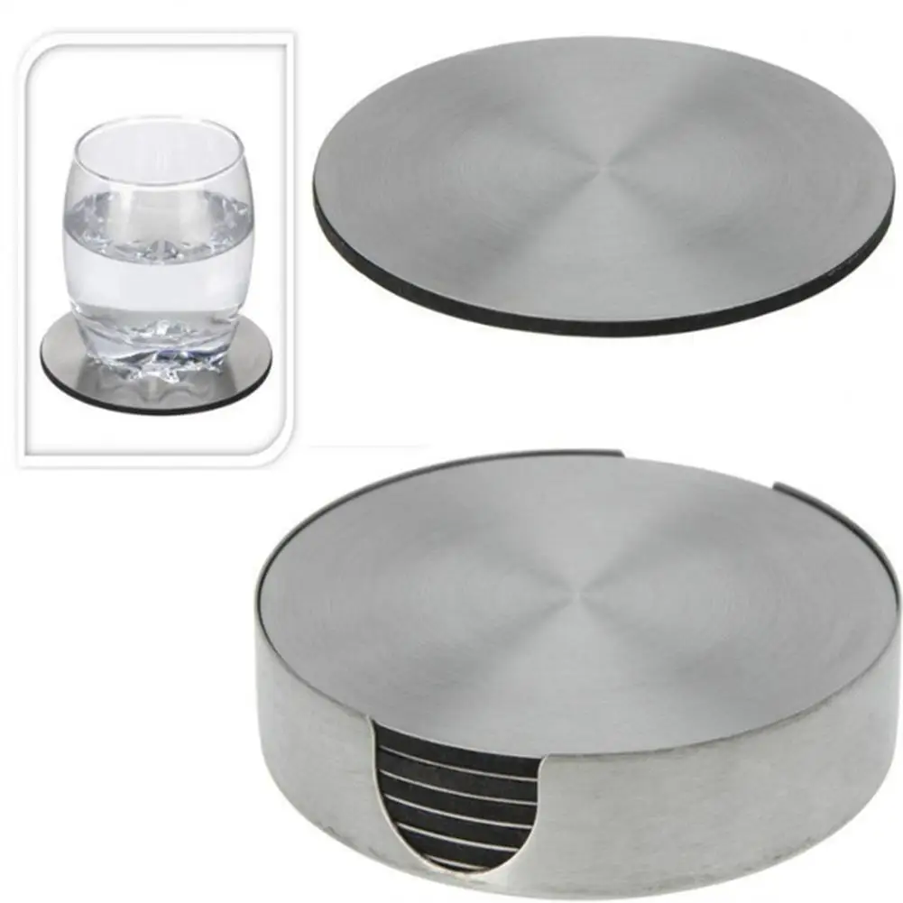 6Pcs/Set Round Stainless Steel Table Placemats Hea Tea Cup Coaster Pad  Mat Coasterst Insulation Mug Heat-resistant Beer