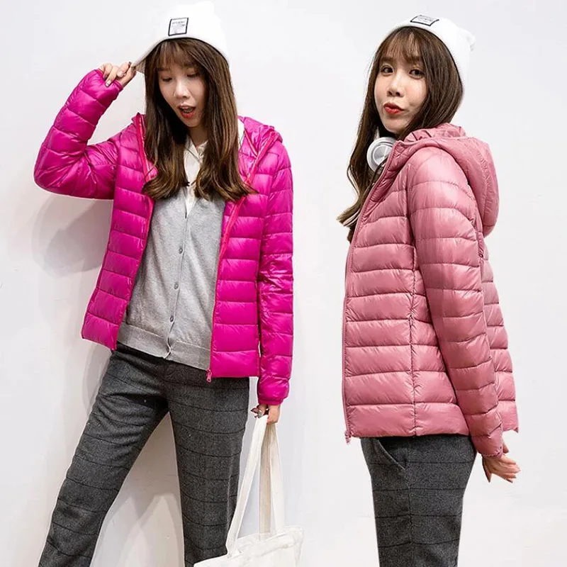 2022 Woman Duck Down Jackets Autumn Winter Ultralight Hooded Women Down Coat Portable Short Parkas Puffer Overcoat