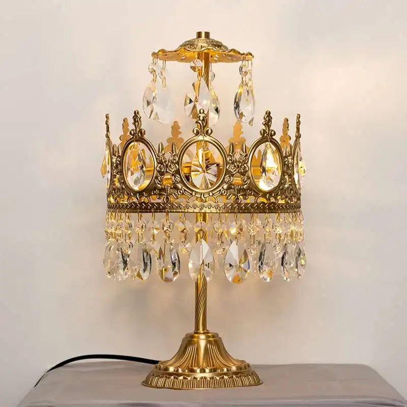 French all brass Princess Room crown crystal table lamp  modern light luxury living room bedroom bedside table lamp