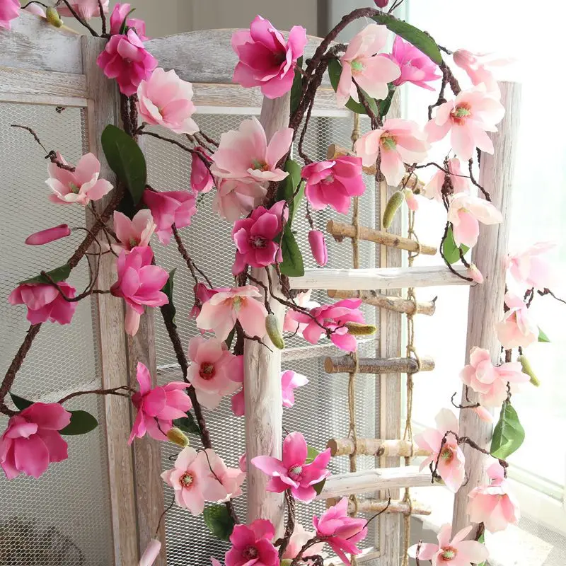 

Artificial Magnolia Vine Plants for Home, Wedding Flower Wall, Party Decoration Accessories, Photography Props, Rattan, 1.8m