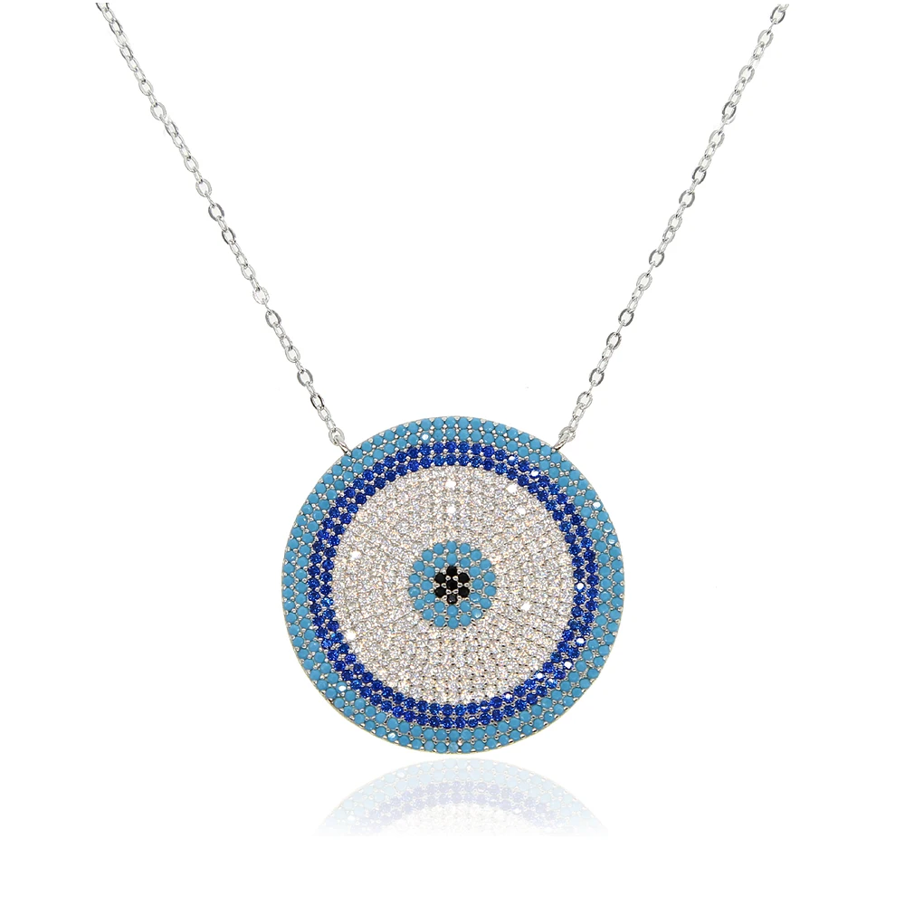 New Micro Zirconia Greek Evil Eye Charm Silver Color Lucky Blue Eyes Necklace Elegant Women Girls Exquisite Jewelry