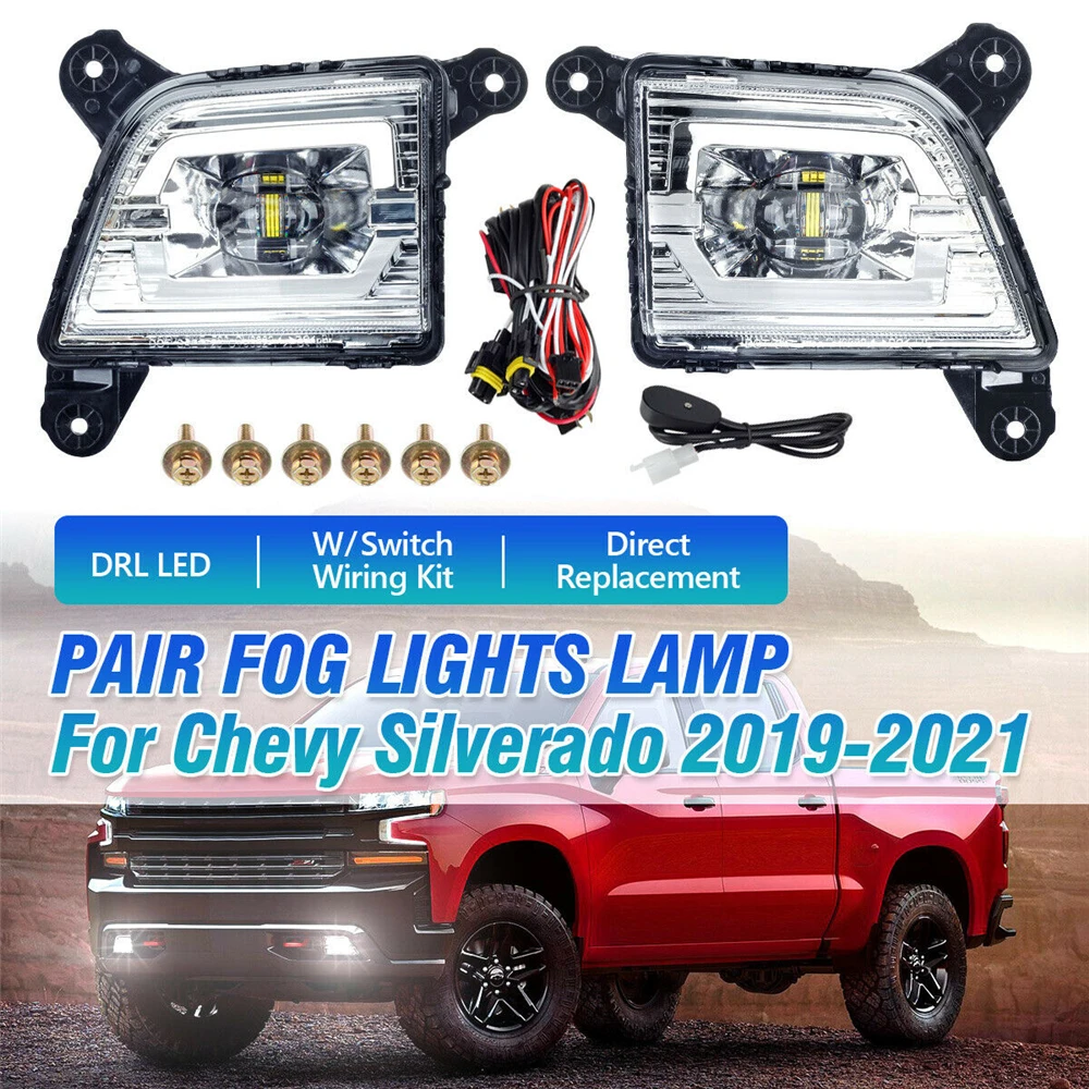 

LED DRL Daytime Run Light Fog Lamp Headlights Driving Lights for Chevy Silverado 2019 2020 2021 with Switch Wirting Kit