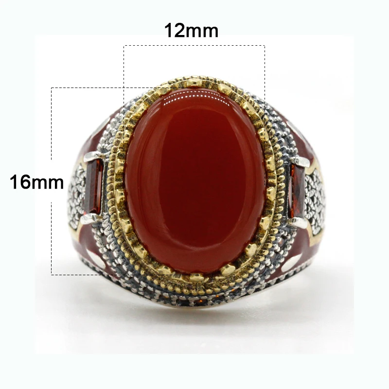 New Natural Red Agate Türkiye Men's 925 Sterling Silver Handmade Ring Aggressive Personality Attends Dinner High Quality Jewelry