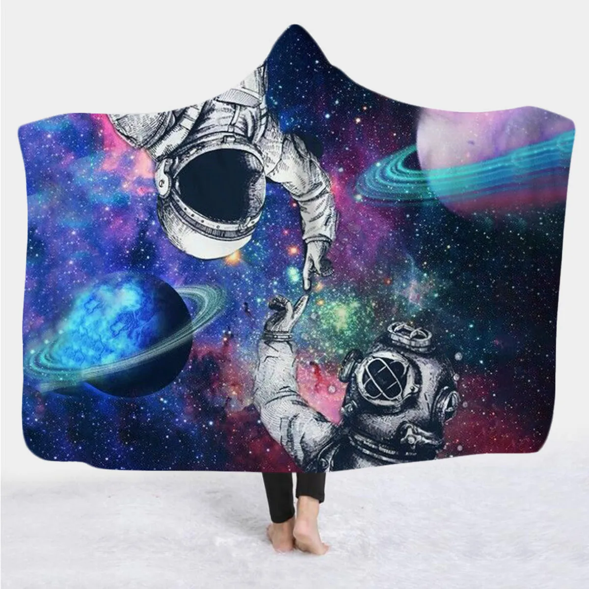 

Galaxy astronaut 3D All Over Printed Hooded Blanket Adult child Sherpa Fleece Wearable Blanket Microfiber Bedding 02