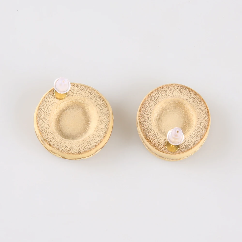 New Fashion OL Hiphop Small Simple Round Unique Handmade Wood Wooden Natural Bamboo Root Ear Studs Earrings for Men and Women