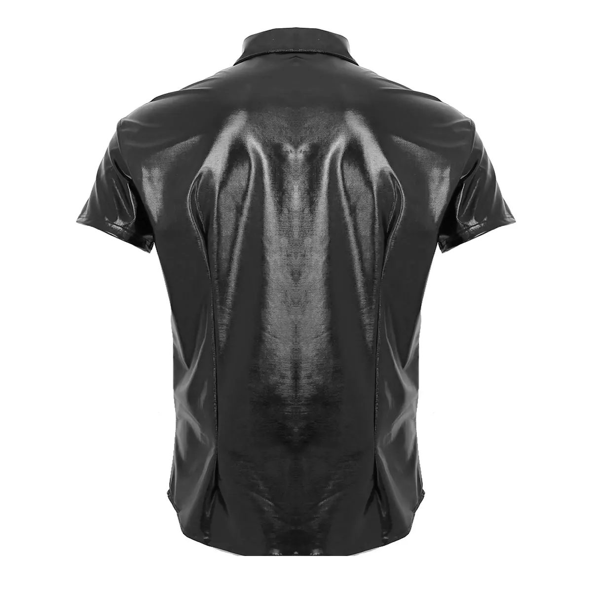 iiniim Mens Fashion Shiny Metallic T-shirt Tops Clubwear Patent Leather Turn-Down Shirt Undershirt Streetwear Male Clothing