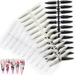 240Pcs False Nails Long Cuspidal Stiletto Nail Tips Clear Black French Salon Acrylic Artificial Fake Nail Display Practice Tools
