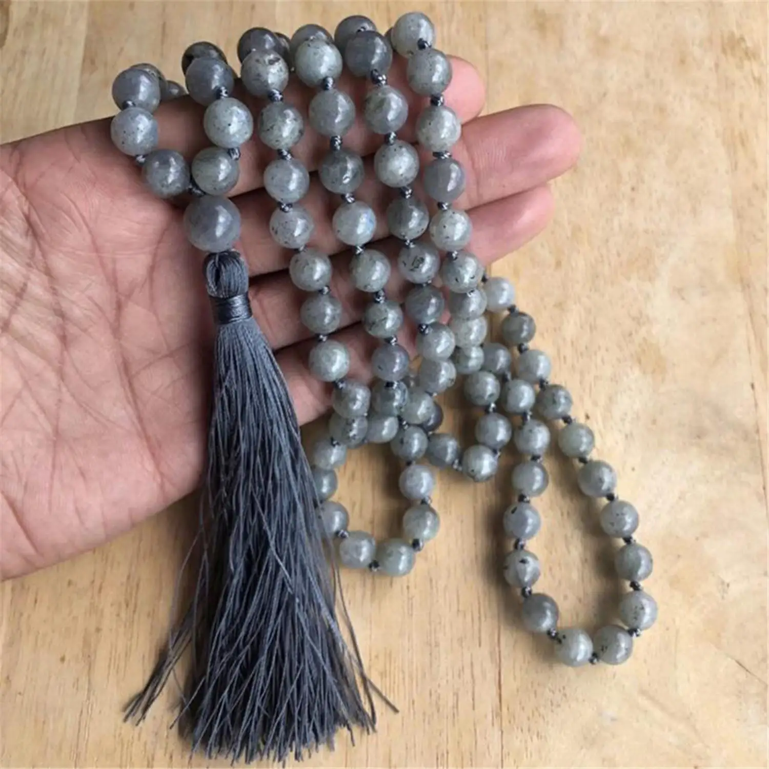 

8mm Labradorite Gemstone 108 Beads Mala Tassel Necklace Chakra Spiritua Buddhism Religious Yoga Prayer Men