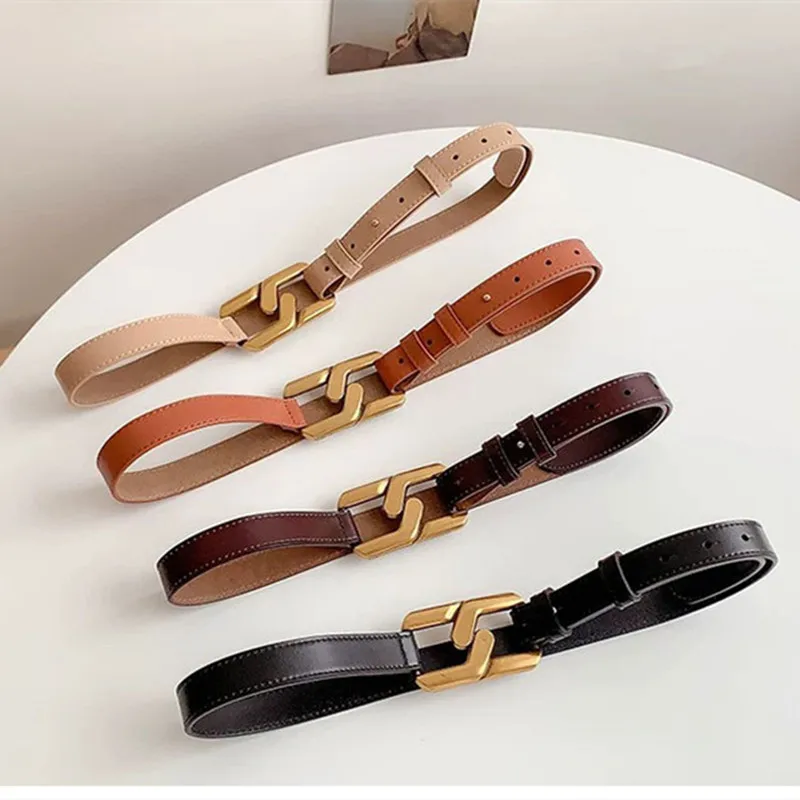 

Fashion High Quality Simplicity Women Retro Genuine Leather Belts Vintage Goldenl Buckle Elegant Straps Jeans Waistband 55001