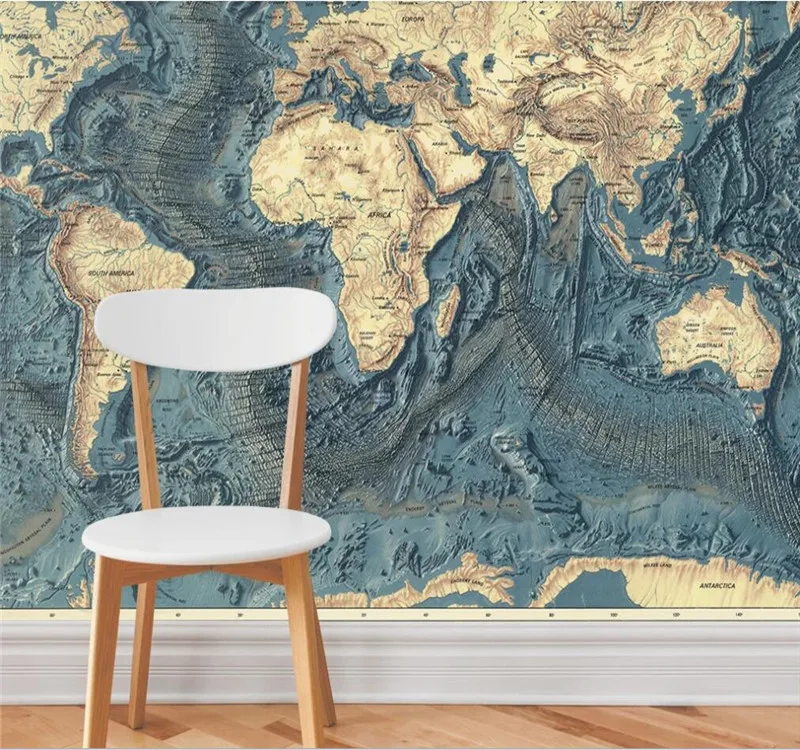 Custom wallpaper hand drawn nostalgic retro world map TV background wall-high-grade waterproof material