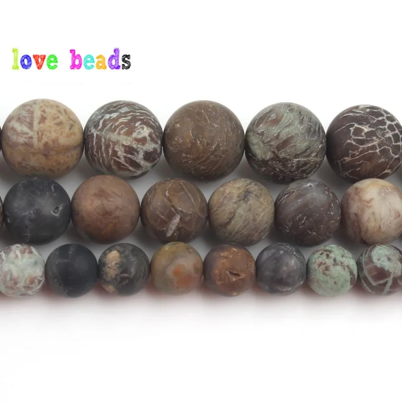 Natural Matte Stone Beads 6/8/10mm Dull Polish Snakeskin Japsers Brown Round Beads for Jewelry Making DIY Bracelet Necklace 15\'\'