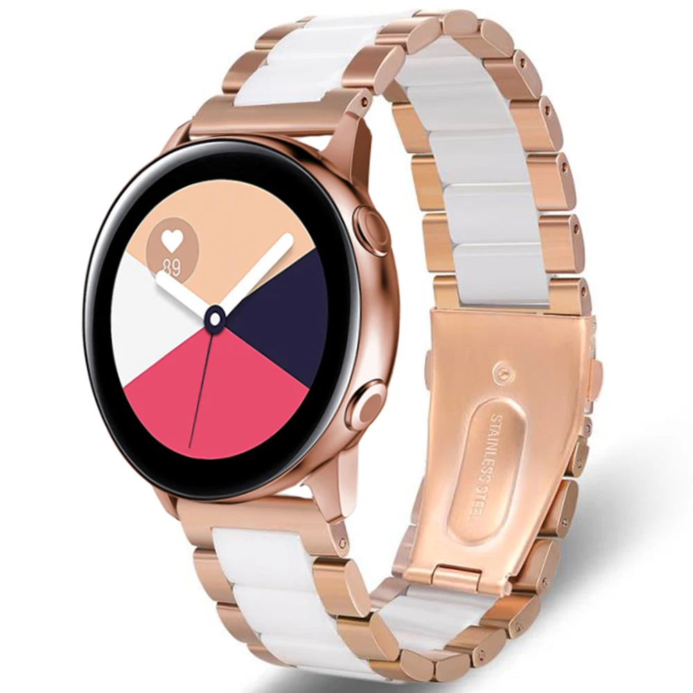 Apply To With For Samsung Galaxy Watch 46mm  Classic S3 Ceramic Metal Band Strap 22mm Stainless Steel Band Link Strap Rosegold