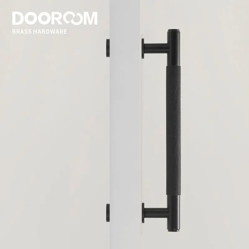 Dooroom Maniglie per porte zigrinate in ottone Doppia porta Porta in legno Doccia Singolo lato doppio lato Maniglie nere oro opaco