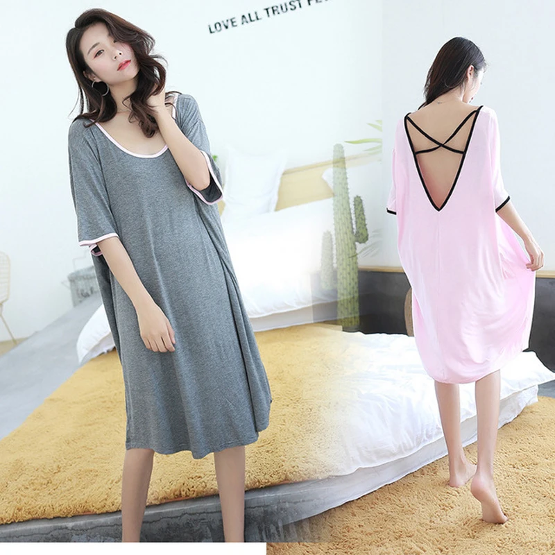 Novelty Clothes Women Basic Modal Nightgown Nightie Sexy Long Lady Home Dress Sleepwear Pregnant Night Shirt Loose Nightwear