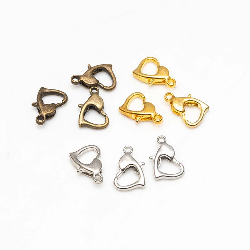 30Pcs 10mm Gold Silver Bronze Heart Shape Alloy Lobster Clasps Hooks Bracelet Connect Jewelry DIY Ornament Necklace Decor Buckle