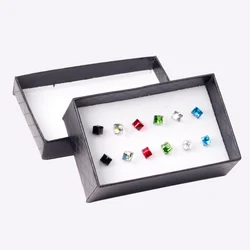 6 Pairs/Box White Geometric Earrings 316l Stainless Steel Anti-allergy Womens/Girl 4mm Small Ear Studs Cubic Zirconia Jewelry